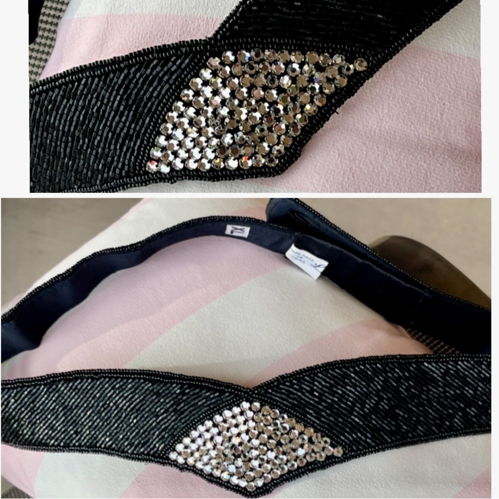 Vintage La Regale Black Beaded and Rhinestone Cummberbund Statement Belt S